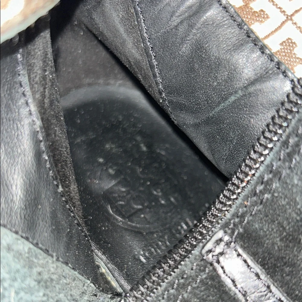 Tory‎ Burch Black Suede Mid-Calf Boots with Logo Hardware 9